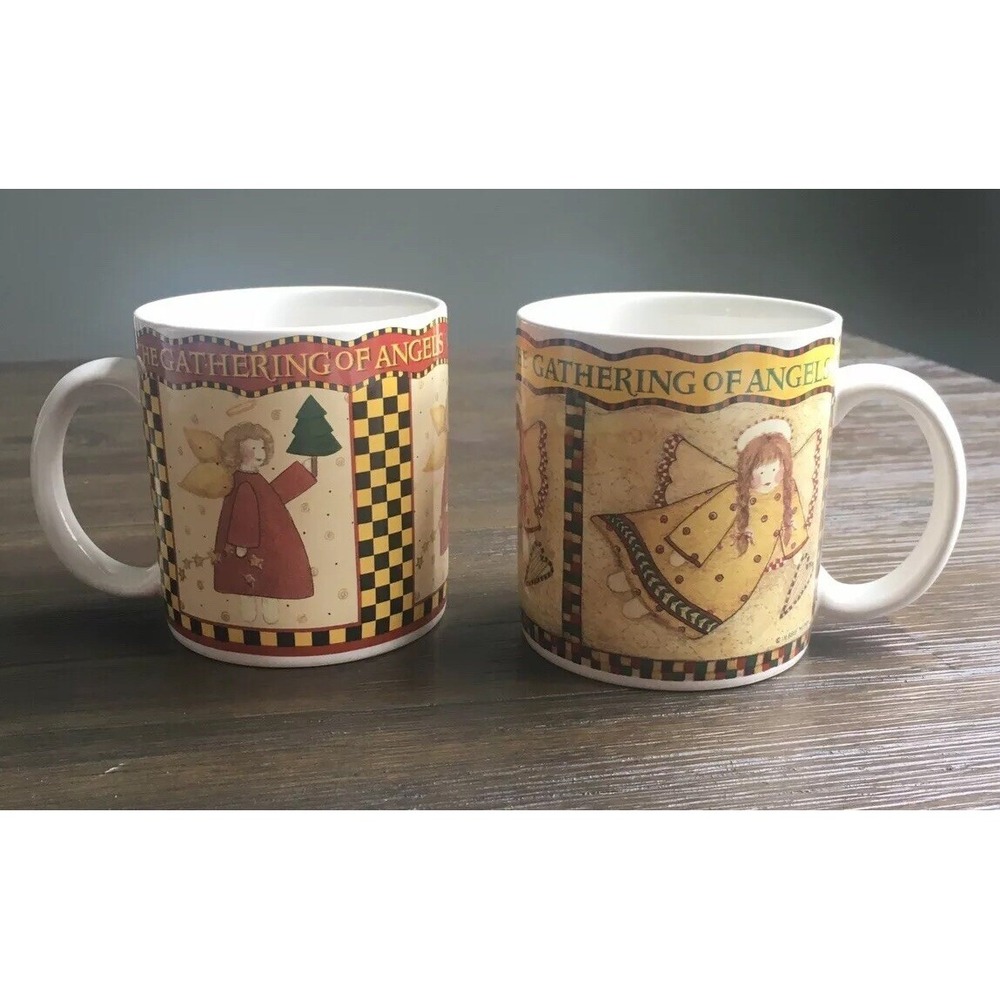 Debbie Mumm The Gathering of Angels Christmas Coffee Mugs Folk Art